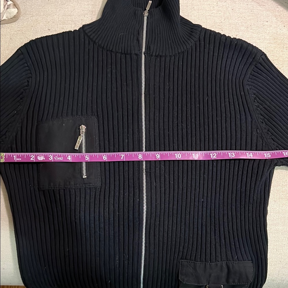 Chic Black Ribbed Zip-Up Jacket S/M - Picture 5 of 5